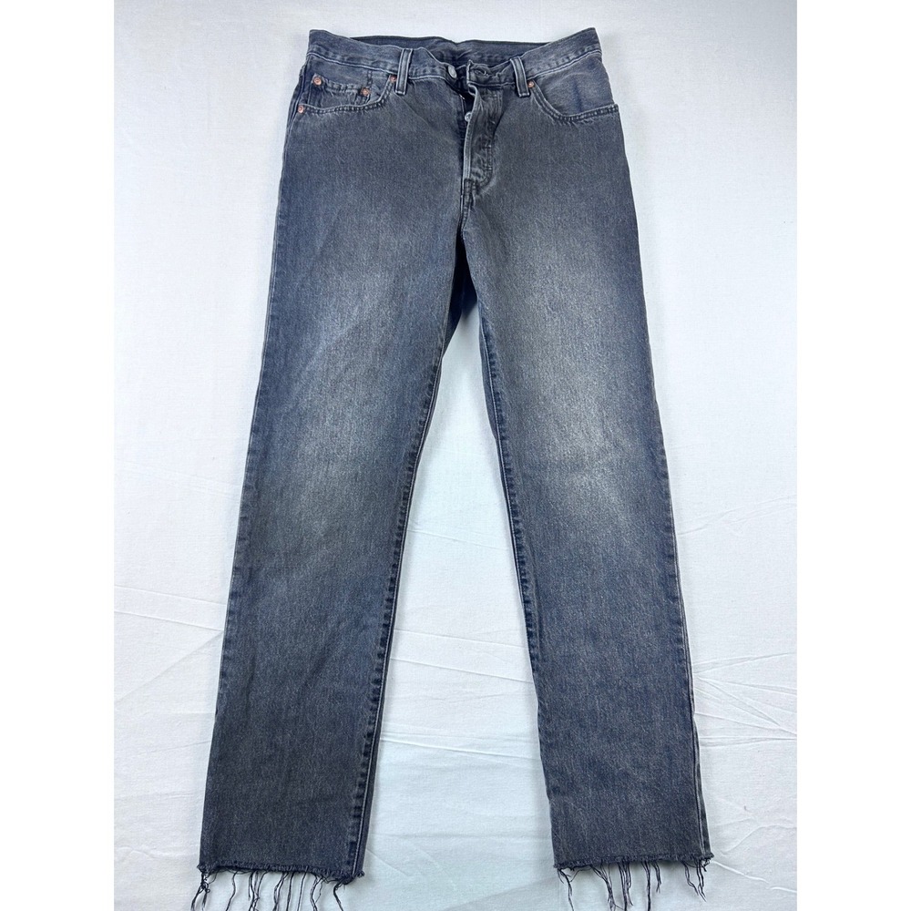 Levis 501 Original Fit Jeans Faded Black Button Fly Raw Hem Mens 31x28